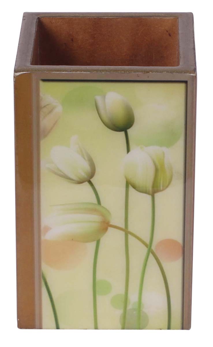 4” Pen-Stand Holder in MDF with Floral Pattern - Pastel Green - Desk Accessories / Organizers - Buy in Bulk Wholesale